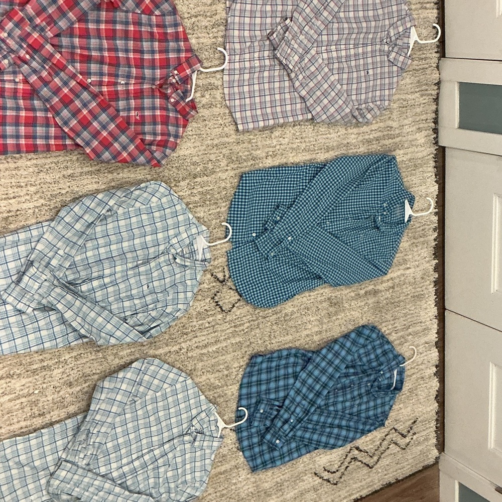 6 Vineyard Vines Kids Plaid and Checkered Button Down Shirts - Red, Blue, Gray